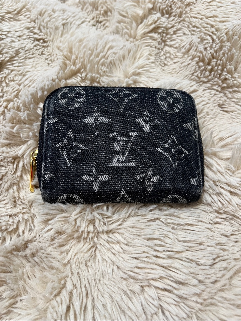 Louis Vuitton Black Monogram Denim Zip Coin Pouch with Gold Hardware